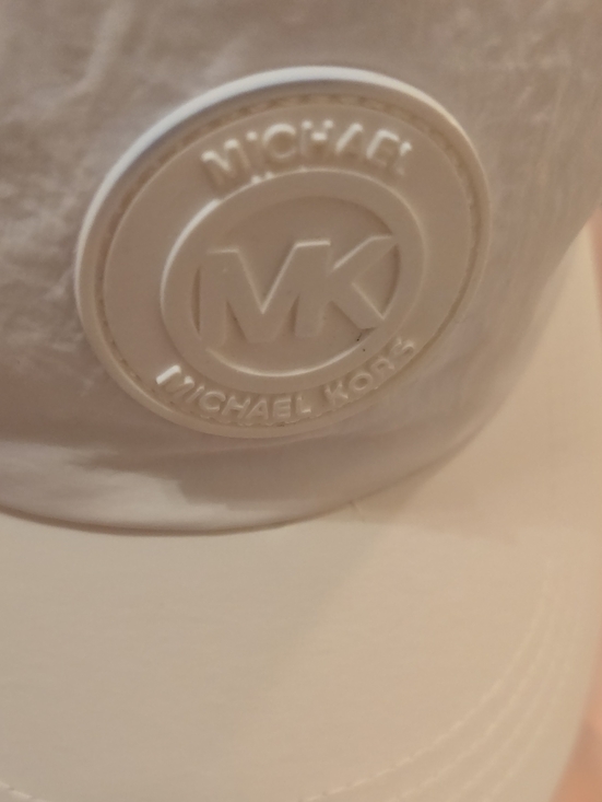 Michael Kors White Embossed MK Patch Baseball Cap Nwt